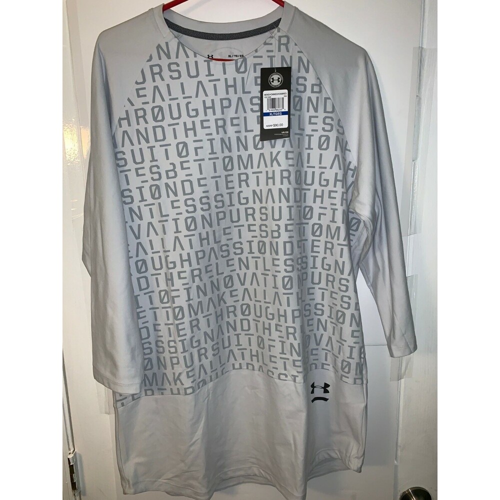 Men's Under Armour HeatGear L/S GRAY GRAPHIC TRAINING SHIRT SIZE XL $90 RTL